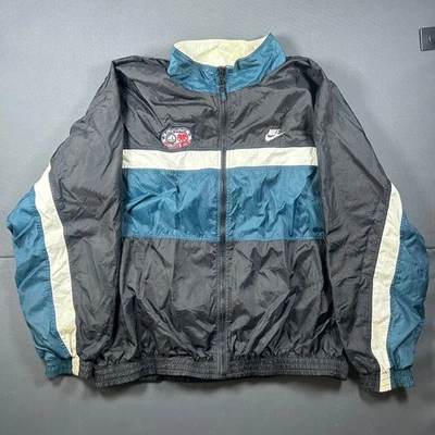 Vintage 90s NIKE Windbreaker Jacket XXL Black Teal White Color Block Swoosh Logo - Image 1 of 4