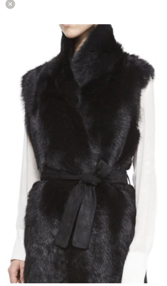 NUEVO VINCE Toscana Chaleco Negro Reversible de Piel de Oveja Cuero con Cinturón Talla XS Foto 1 de 4