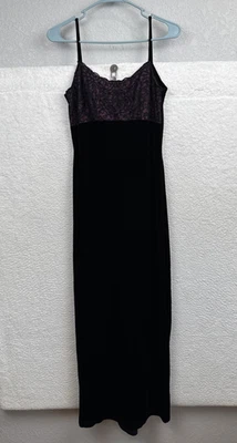 Maxi Vestido Jessica McClintock Gunne Sax Terciopelo Encaje Y2K Vintage Negro Talla 5/6 Foto 1 de 4
