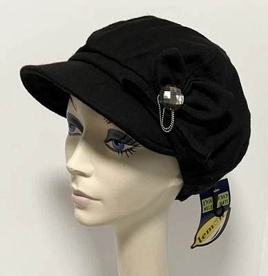 ¡NUEVO CON ETIQUETAS! Gorra de Newsboy Lemon/Helen's Hats NEGRA Mezcla de Lana • Forrada Foto 1 de 3