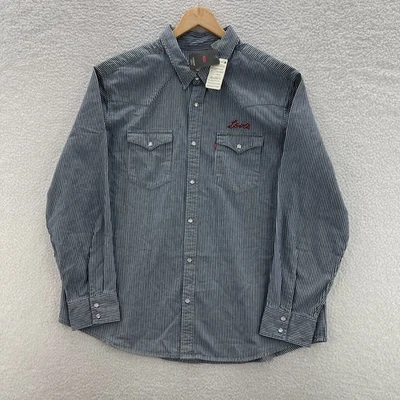 Camisa Levis Para Hombres M Azul Denim Perla Occidental A Presión Nogal Rayas Vaquero Rancho Foto 1 de 4