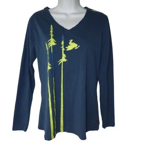 SKI-DOO Women M RIDER LONG SLEEVE T-SHIRT 454151 Blue Casual V neck graphics - Picture 1 of 7