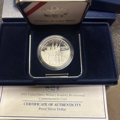 2002 West Point Military Academy PROOF 90% Silver Dollar US Mint Coin Box + COA - Image 1 of 4