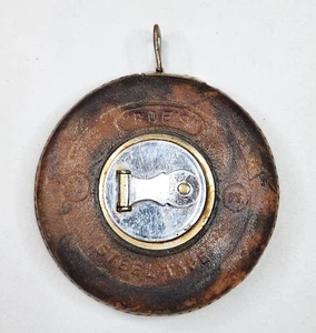 Cinta métrica antigua de acero Roe's de 50 pies en estuche de cuero marrón cosido de 3,5" EE. UU. - Imagen 1 de 12