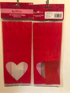 CVS 15-Count Cellophane Bags with Twist Ties - SOLID RED BAGS w/Heart Valentines