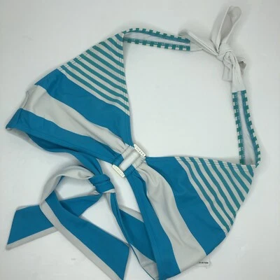 Blusa de banho Lauren Ralph Lauren feminina 12 azul branca listrada halter - Imagem 1 de 4
