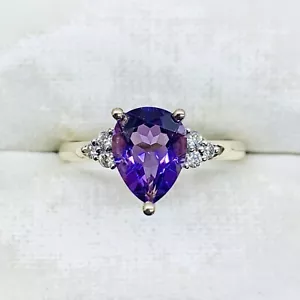 Verlobungsring 9 Karat Gelbgold Birnenschliff Amethyst & Diamant Träne Größe 8 375 - Bild 1 von 8