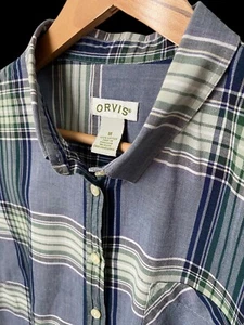 Orvis Women’s Check Blue Short Sleeve Shirt Size M Made In Portugal Designer - Picture 1 of 9