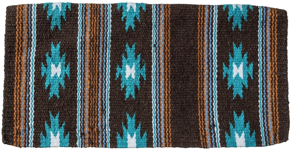TOUGH 1 Western Wool Saddle Blanket - Aztec Print - 26"x26" - Brown - Turquoise - Orange