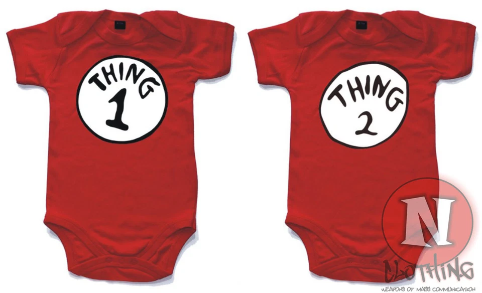 NAUGHTEES CLOTHING Thing One Thing Two Babygrow rote Baumwolle Zwillinge BabyGro Babyanzug Babyweste