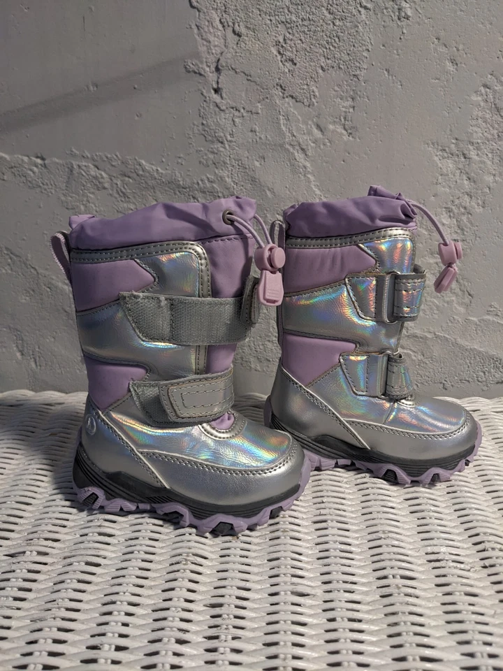 Lands End зимние пухлые снег ботинки Baby фиолетовый переливающийся ребенка ясельного возраста размер 5 новый без ЯРЛЫКОВ - Изображение 1 из 4