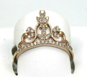 Round Diamond Crown Filigree Cluster Milgrain Ring Band 14k Rose Gold .26Ct - Picture 1 of 4