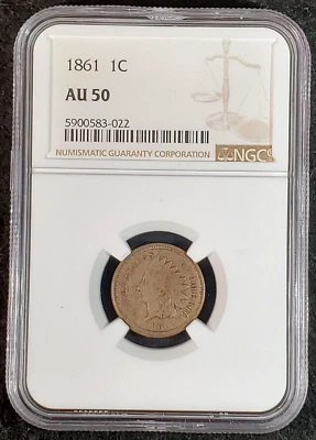 1861 Indian Head Cent NGC AU50 5900583-022 Exquisite Coin Rare - Image 1 of 4