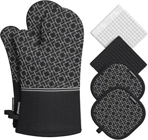 Heat Resistant Oven Mitts & Pot Holders Set - 6pcs for Cooking & Baking - Picture 1 of 7