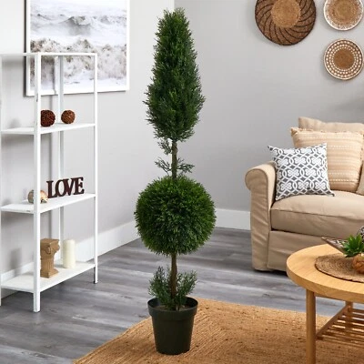 5' Topiary Cedar Artificial Double Cypress Tree UV (Indoor/Outdoor). Retail $302 - Image 1 of 4