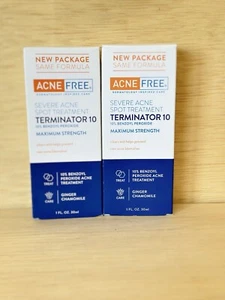 Lot 2-AcneFree Severe Acne Spot Terminator 10 Max Strength 10% Benzoyl Treatment - Picture 1 of 5