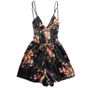 LA Hearts Velour Romper Womens XS Stretch Backless Dark Floral Witchy Fairy NEW - Picture 1 of 11