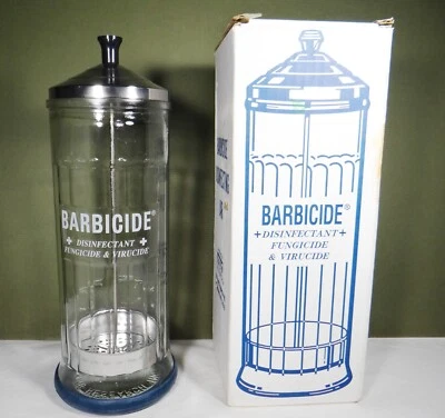 Tarro de baño de vidrio desinfectante barbicida vintage con caja 11,5" Foto 1 de 4