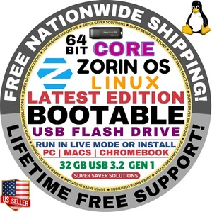 ZORIN LINUX OS 17.3 CORE 64-BIT, Bootable USB, Live Boot or Full Install, MAC/PC - Picture 1 of 3
