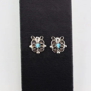 NATIVE AMERICAN ZUNI SILVER & TURQUOISE BUTTERFLY EARRINGS BY CARRIE WASETA - Picture 1 of 5