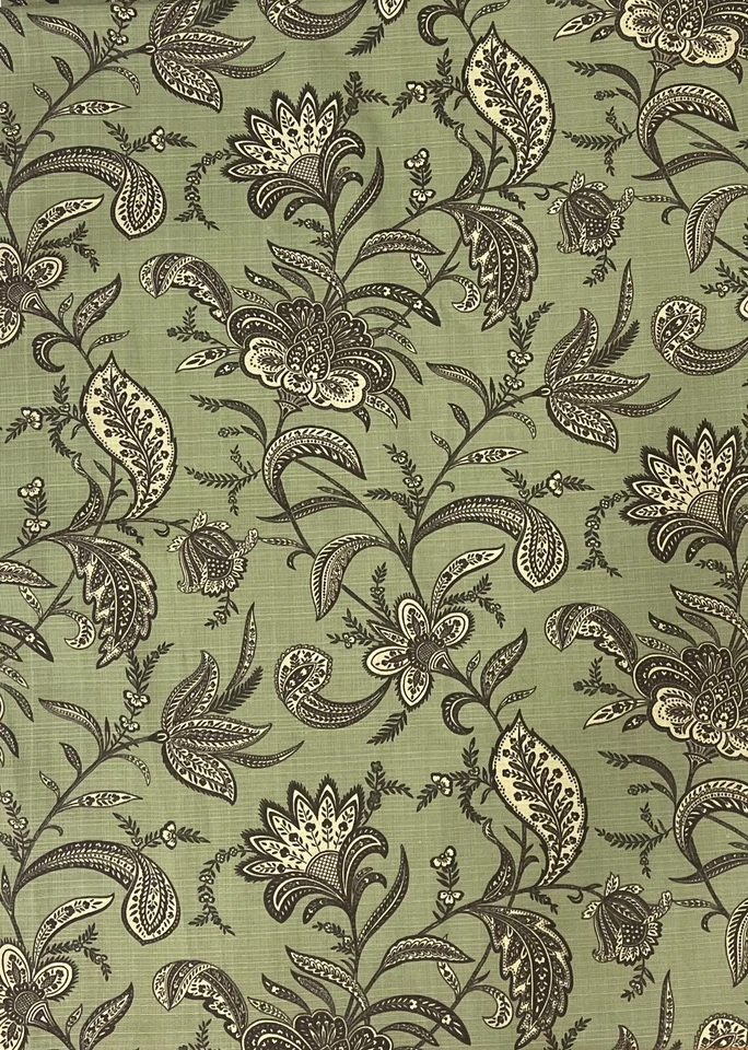 4 Yardas Waverly Sun N Sombra Verde Crema Marrón Taupe Grande Estampado Jacobino Paisley Foto 1 de 4