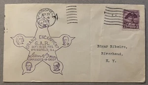 ERROR FOLDED CANCEL 1932 SPRINGFIELD ILLINOIS COVER GRAND ENCAMPMENT GAR STAR - Picture 1 of 3