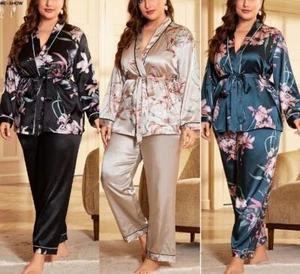 2PC Women Night Dress Silk-Cotton Pajama Sleepwear Long Robes Nightwear Gown Set - Picture 1 of 14