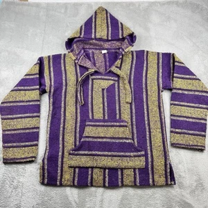 Baja Hoodie Drug Rug Adult L Mens Purple Yellow White Striped Long Sleeve Mens - Picture 1 of 9