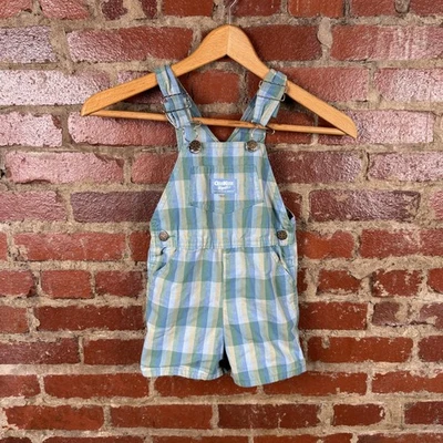 Vintage OshKosh B'gosh Shortalls Toddler 4T Green Stripe Vestbak Overalls 90s - Image 1 of 4