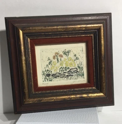 VTG 1970's Jill Flink Signed & Numbered Flowers Etching Framed Botanical Art - Image 1 of 4