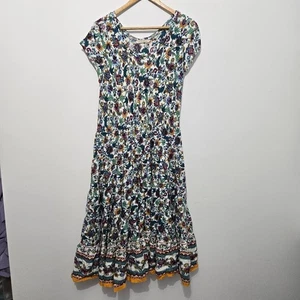 Maxikleid mit weicher Umrandung Kara Blumen Gr. M zierlich Boho Bauern Stufen Landhaus - Bild 1 von 8