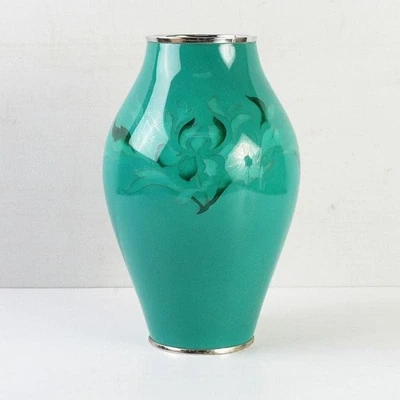 Jarrón Cloisonne verde patrón de flores 9,8 pulgadas de alto maceta japonesa Foto 1 de 4