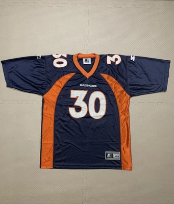 Camiseta para hombre Denver Broncos NFL #30 Terrell Davis talla grande azul naranja Starter Foto 1 de 4