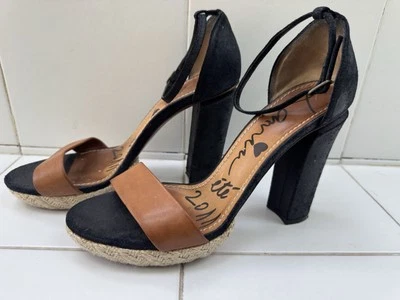 Sandalia LANVIN con correa en el tobillo tacón bloque cuero marrón y negro talla 38 EE. UU. 8 Foto 1 de 4