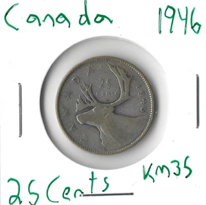 Moneda Canadá 25 Céntimos 1946 KM35, Plata - Imagen 1 de 4