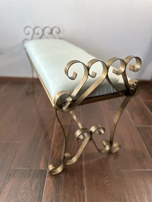 Винтажная кованая железная двойная скамья для входа в туалетный столик середины века Hollywood Regency золотистая 37 - Изображение 1 из 4