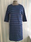 GUDRUN SJODEN 3/4 Sleeve Blue Striped Cotton A-Line Relaxed Pocket Dress Size S