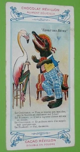 CHROMO 1920-1925 CACAO CHOCOLAT REVILLON ESPRIT DES BETES CROCODILE ET FLAMANT - Picture 1 of 2