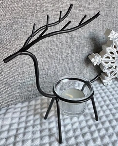 New Christmas Holiday Winter Black Metal Reindeer Tea Light Candle Holder - 7.5” - Picture 1 of 7