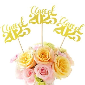12 Pcs Graduation Decorations Class of 2025 Gold Double-Sided Grad Centerpiec... - Picture 1 of 7