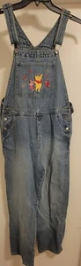 Disney Winnie The Pooh Bib Overalls Blue Denim Women's Large Embroidered  MED - Picture 1 of 8