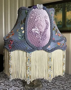 HANDMADE, VICTORIAN STYLE, MEDUIM, CRYSTAL BEADS, BLUE/LAVENDER, LAMP SHADE - Picture 1 of 4