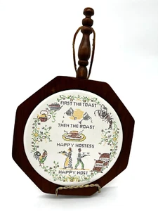 MCCOY Pottery USA VTG Trivet Hot Plate Wooden Handle Wall Decor First the Toast - Picture 1 of 6