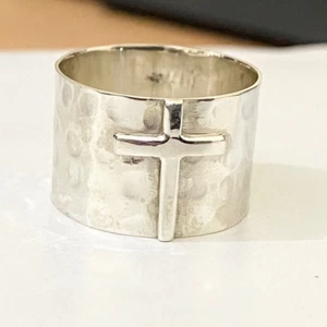 Kreuz massiv 925 Sterling Silber breiter Bandring Statement Handarbeit Ring alle Größen - Bild 1 von 4