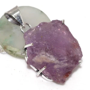 925 Silver Plated-Natural Amethyst Rough Ethnic Gemstone Pendant Jewelry 1.5" Q4 - Picture 1 of 3