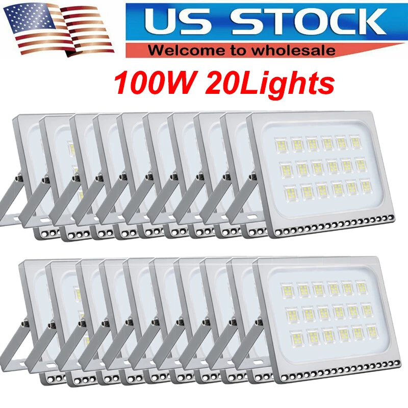 LITELER 20x 100W LED Flood Light Cool White Outdoor Spotlight Garden Yard Lamp IP67 New