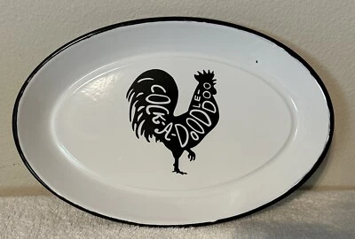 Rooster Oval Enameled Serving Dish Farmhouse Country Cottage Serving Tray New - Image 1 of 4