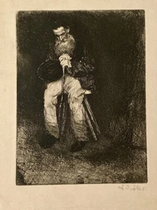 ADOLF ALEX Antique Signed Etching Czech Art Gypsy Man Seated Portrait Figures - Bild 1 von 5