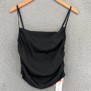 Cider Top Damen klein schwarz gesmockt Rücken Satin kurz geschnitten ärmellos Stretch neu mit Etikett - Bild 1 von 10