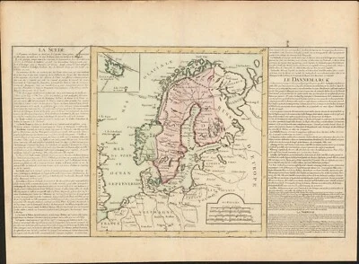 1767 Sweden Norway & Denmark antique map by Clouet ~ 22.8" x 16.8"  hand color - Image 1 of 4